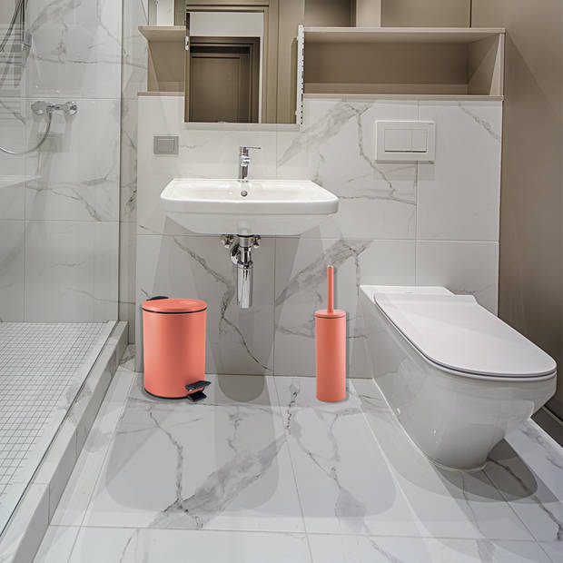 Spirella Badkamer/toilet accessoires set - toiletborstel en pedaalemmer - 3L - metaal - terracotta - Badkameraccessoires
