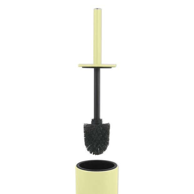 Spirella Luxe Toiletborstel in houder Cannes - 2x - geel - metaal - 40 x 9 cm - met binnenbak - Toiletborstels