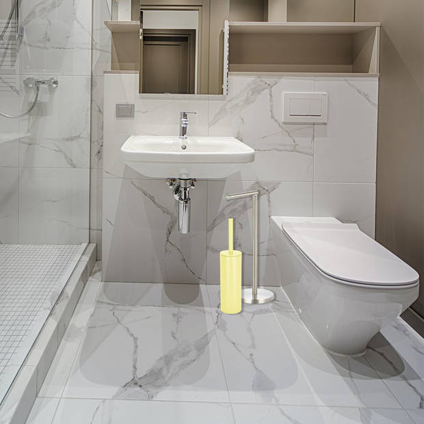 Spirella Badkamer accessoires set - WC-borstel/toiletrollen houder - geel/zilver - Badkameraccessoireset