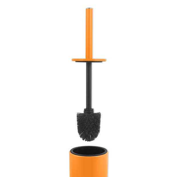 Spirella Luxe Toiletborstel in houder Cannes - oranje - metaal - 40 x 9 cm - met binnenbak - Toiletborstels