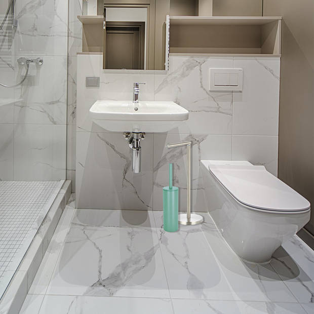 Spirella Badkamer accessoires set - WC-borstel/toiletrollen houder - groen/zilver - Badkameraccessoireset