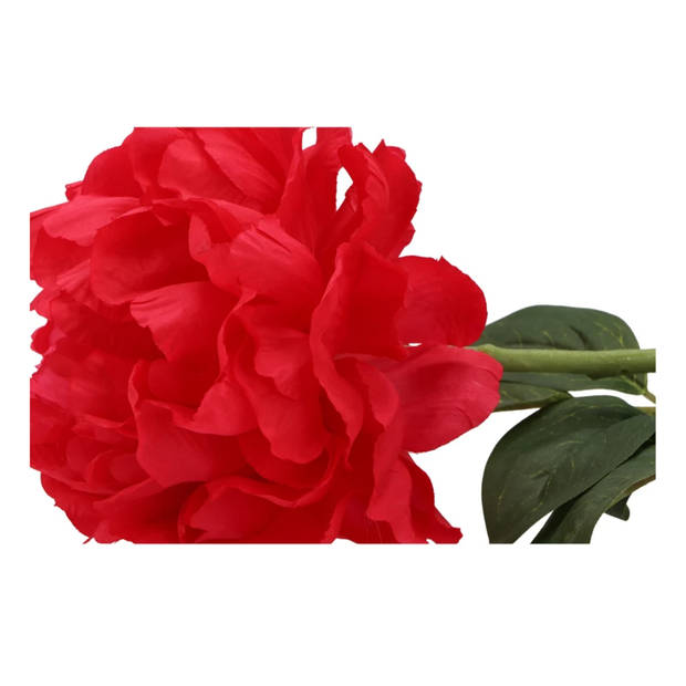 DK Design Kunstbloem pioenroos - rood - zijde - 71 cm - kunststof steel - decoratie bloemen - Kunstbloemen