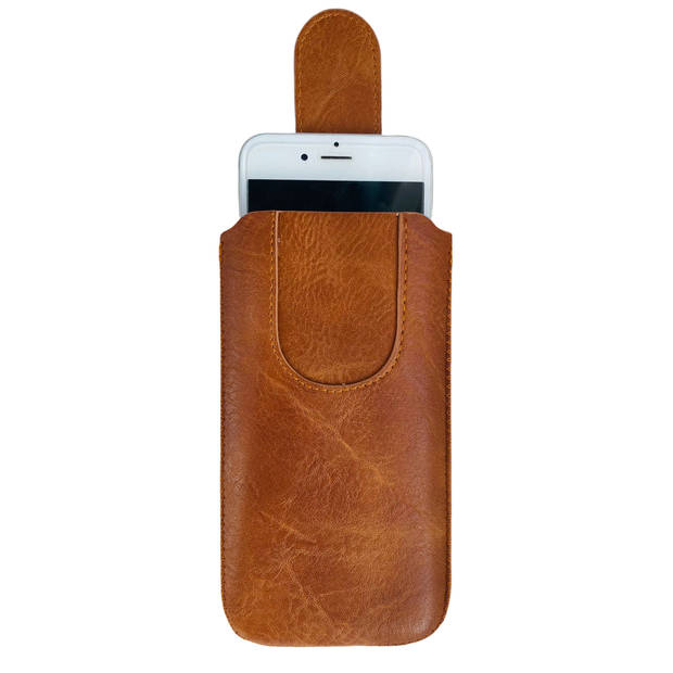 HEM Insteekhoes - Geschikt voor iPhone 12 Mini - Bruin - Suede look - Met handig trekkoord en magneetsluiting