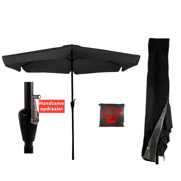 CUHOC Parasol - Zwart - Black Parasol met hoes - 3m - Stokparasol - Zwarte parasol met Redlabel Parasol hoes