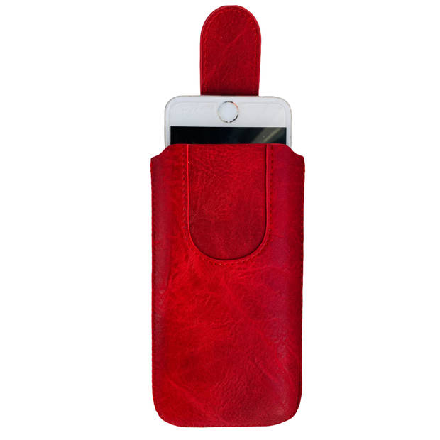 HEM Insteekhoes - Geschikt voor iPhone 13 Mini - Rood - Suede look - Met handig trekkoord en magneetsluiting
