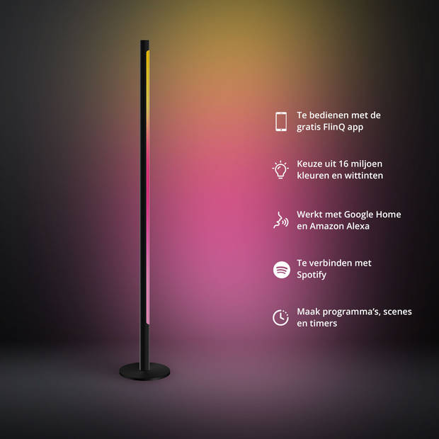 FlinQ Xyro LED Slimme Vloerlamp - Staande Lamp - Zwart
