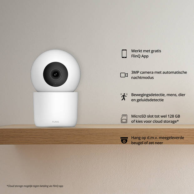 FlinQ Smart Binnen Camera - Beveiligingscamera - Babyfoon - Pan & Tilt - Wit