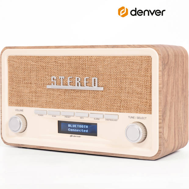 Denver DAB Radio - Retro Radio - Bluetooth - DAB+/ FM - Dimbaar - Batterijen - Netstroom - DAB18LW