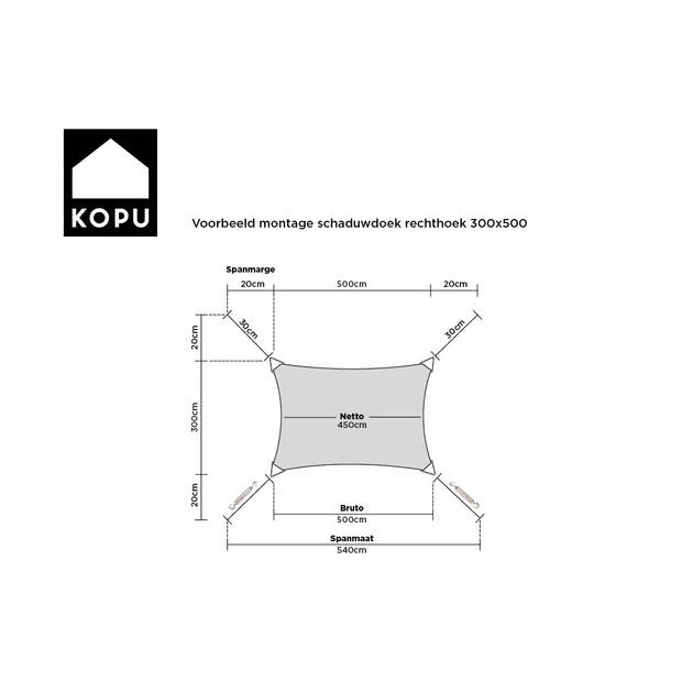 Kopu® Schaduwdoek Rechthoek 3x5 m Waterdicht - Zonnedoek - Grijs