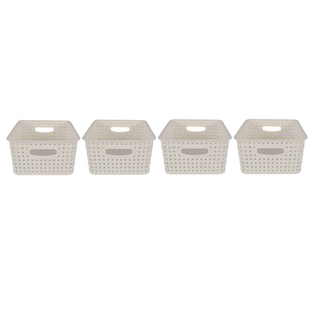 4x Rattan Mandje opbergbox Wit Kunstsof Mandje 5 liter Opbergmandje Opbergmand 25.5cm*19.5cm*10.5cm