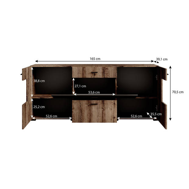 Meubella Dressoir Charo - Donker eiken - 165 cm