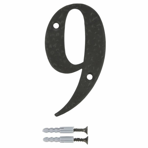 AMIG Huisnummer 9 - massief gesmeed staal - 10cm - incl. bijpassende schroeven - zwart - Huisnummers