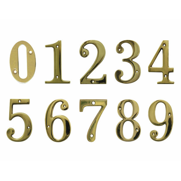 AMIG Huisnummer 5 - massief messing - 5cm - incl. bijpassende schroeven - gepolijst - goudkleur - Huisnummers