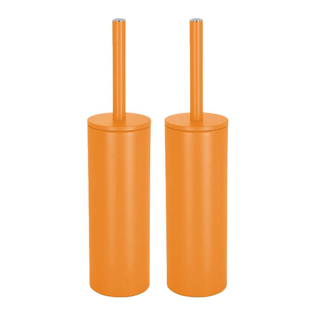 Spirella Luxe Toiletborstel in houder Cannes - 2x - oranje - metaal - 40 x 9 cm - met binnenbak - Toiletborstels