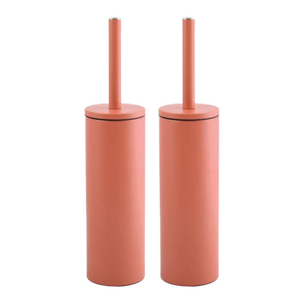 Spirella Luxe Toiletborstel in houder Cannes - 2x - terracotta - metaal - 40 x 9 cm - met binnenbak - Toiletborstels