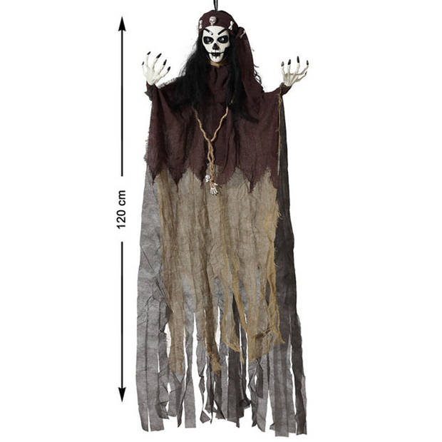 Halloween/horror thema hang decoratie Geest/spook Gypsy - enge/griezelige pop - 120 cm - Feestdecoratievoorwerp