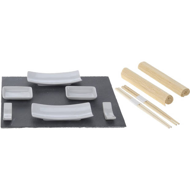 Sushi diner set - 11-delig - leisteen - porselein - voor 2 personen - Snack en tapasschalen