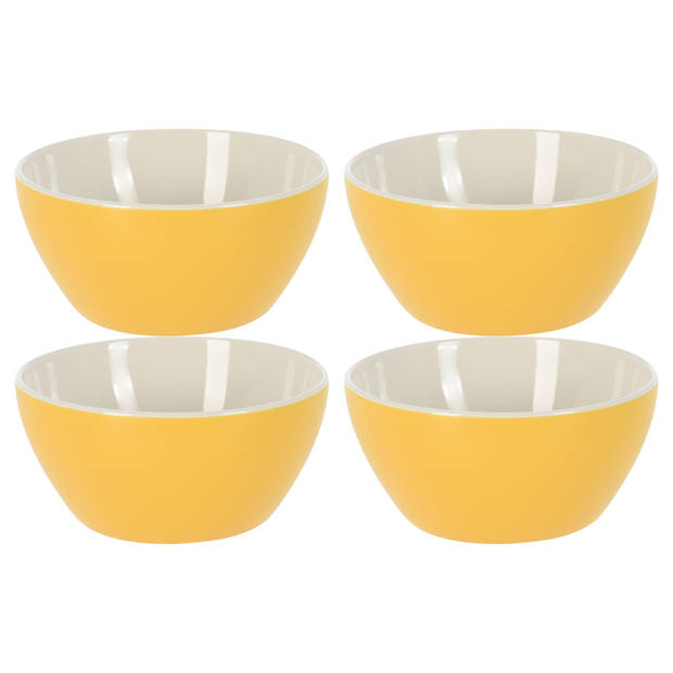 Excellent Houseware Soepkommen/schaaltjes - 4x - Acapulco - porselein - D14 x H6.5 cm - geel - Kommetjes