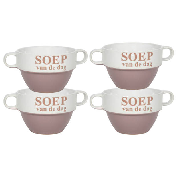 Soepkommen - 4x - Soep van de dag - keramiek - D12 x H8 cm - oud roze - Stapelbaar - Kommetjes