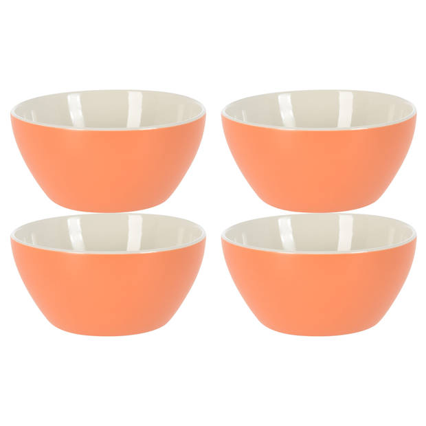 Excellent Houseware Soepkommen/schaaltjes - 4x - Acapulco - porselein - D14 x H6.5 cm - oranje - Kommetjes