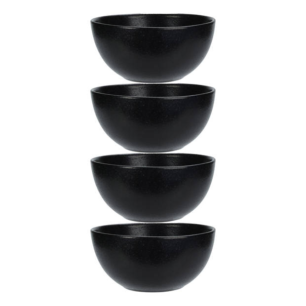 Excellent Houseware Soepkommen - 4x - Lava stone - keramiek - D15 x H7 cm - zwart - Stapelbaar - Kommetjes