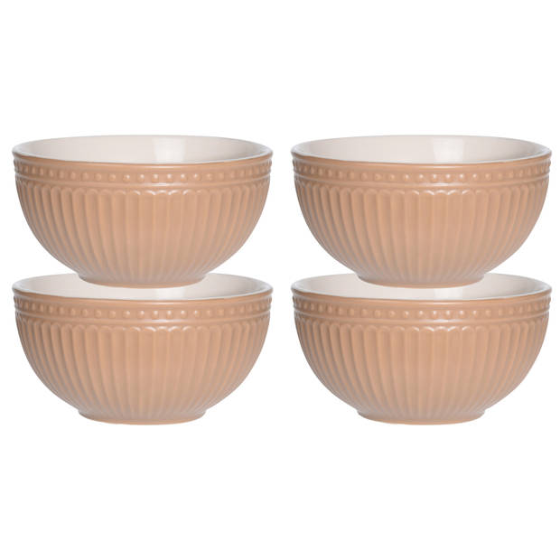 Excellent Houseware Soepkommen/schaaltjes - 4x - Roman Style - keramiek - D14 x H7 cm - zalm roze - Kommetjes