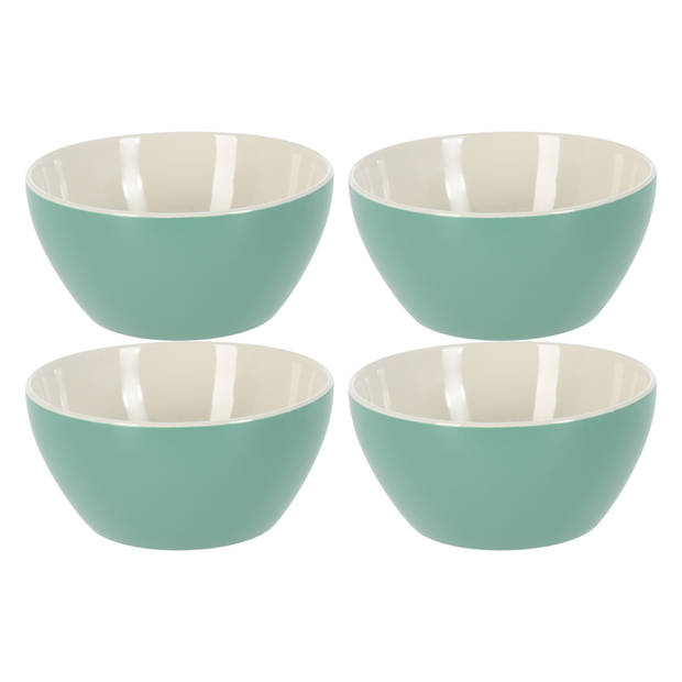 Excellent Houseware Soepkommen/schaaltjes - 4x - Acapulco - porselein - D14 x H6.5 cm - groen - Kommetjes