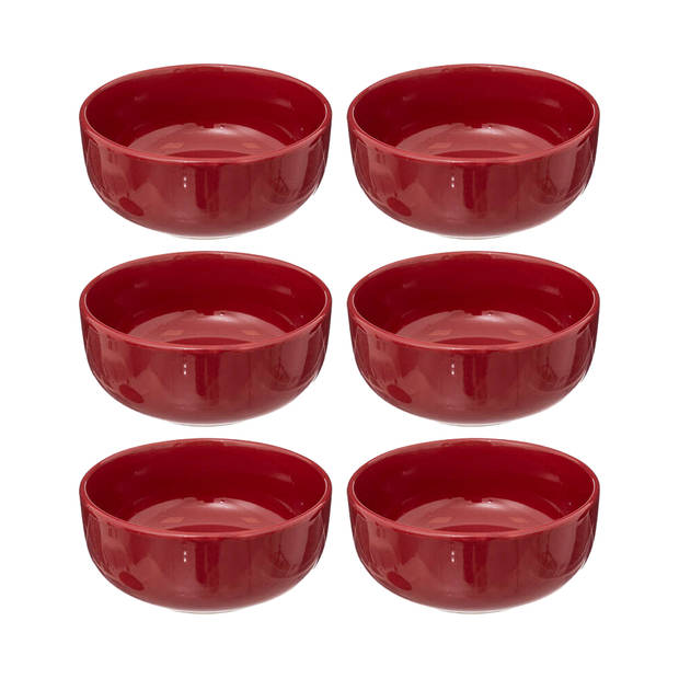 Secret de Gourmet Soepkommen/schaaltjes - 6x - Santorini - keramiek - D15 x H6.5 cm - diep rood - Kommetjes