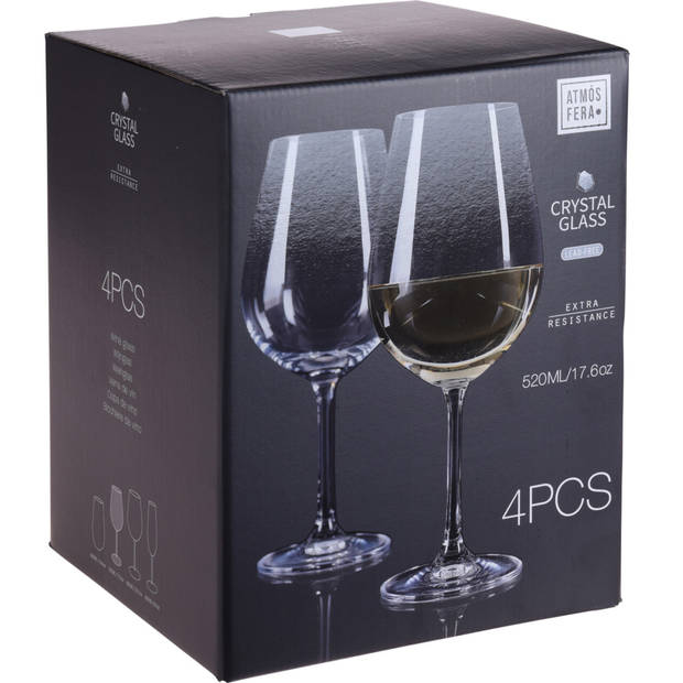 Atmos Fera Wijnglazen - 4x - kristal glas - groot - 520 ml - Wijnglazen