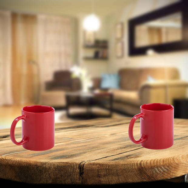 Bellatio Design Koffie mokken/bekers - 1x - keramiek - glans - met oor - rood - 370 ml - Bekers