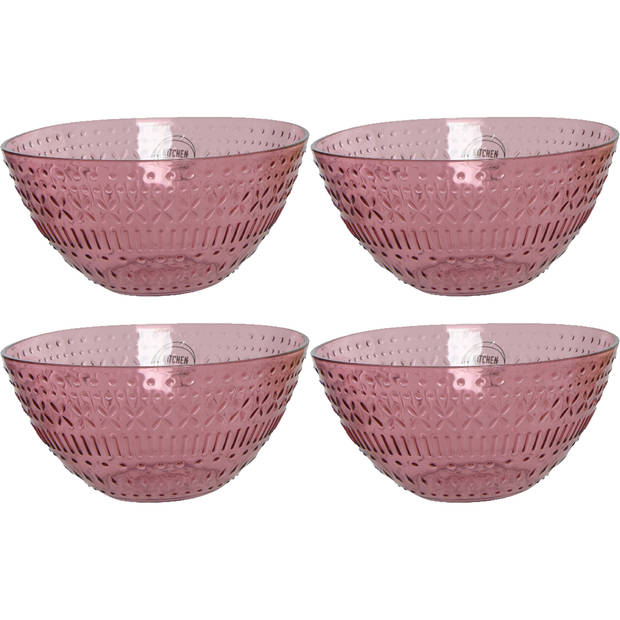 Decoris schaaltje/kom - 4x - roze - kunststof - D14 x H7 cm - campingservies - Kommetjes