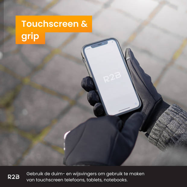 R2B Touchscreen Handschoenen Winter - Maat XXXL - (Spat) Waterdichte Handschoenen Heren/Dames - Scooter/Fiets Model Gent