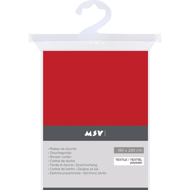 MSV Douchegordijn met ringen - rood - gerecycled polyester - 180 x 200 cm - wasbaarA A  - Douchegordijnen