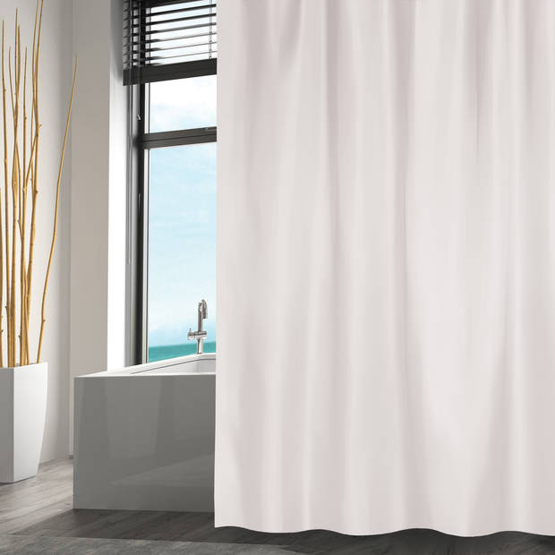 MSV Douchegordijn met ophangstang - uitschuifbaar 75-125 cm - wit - 180 x 200 cm - polyester - Douchegordijnen