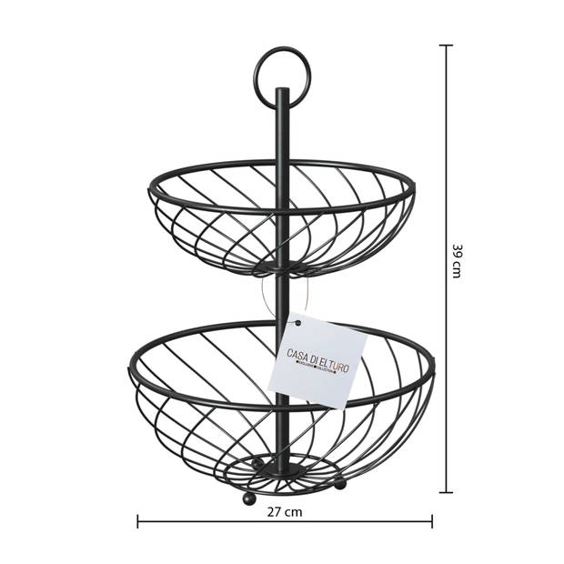 Fruitmand 2 laags Metaal Zwart – Ø27 x H39 cm