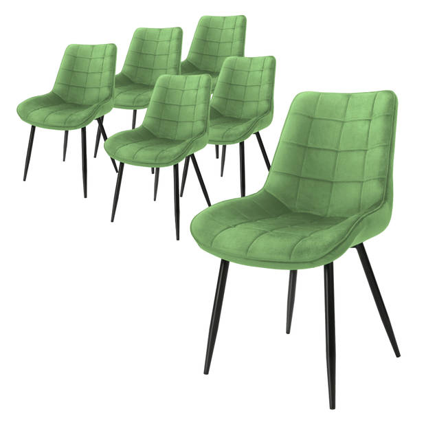 ML-Design set van 6 eetkamerstoelen met rugleuning, groen, keukenstoel met fluwelen bekleding, gestoffeerde stoel met