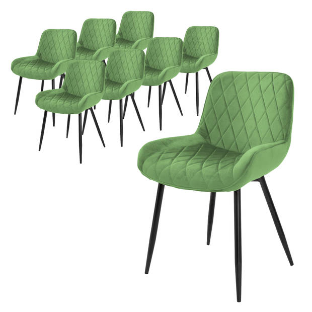 ML-Design Set van 8 Eetkamerstoelen Eetkamerstoel met Rugleuning en Armleuningen, Groen, Fluwelen Zitting, Metalen