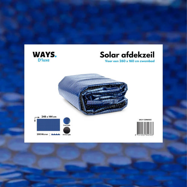 WAYS D'luxe - Solarzeil 260 x 160 cm - Zwart/Blauw - Rechthoek - 200 micron