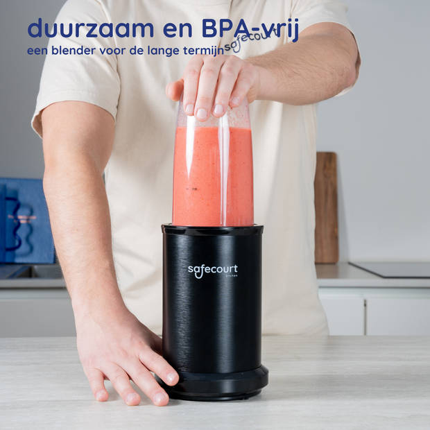 Safecourt Kitchen Power Blender - 1000 watt - Met to go bekers - Incl. receptenboek - Zwart