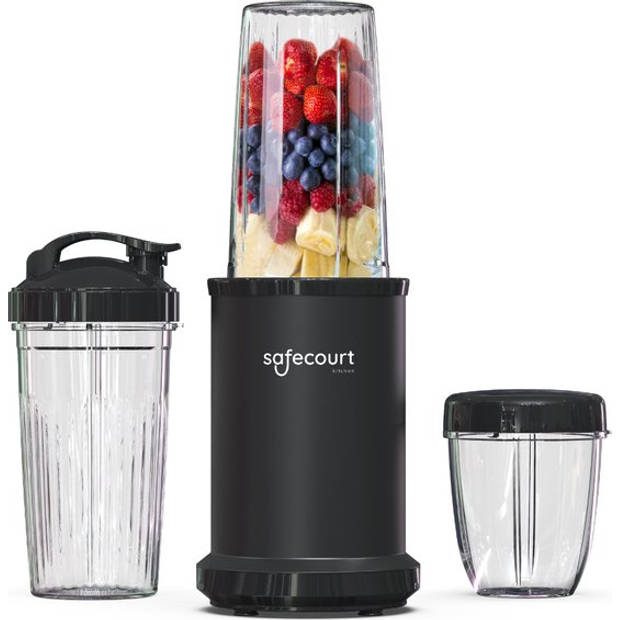 Safecourt Kitchen Power Blender - 1000 watt - Met to go bekers - Incl. receptenboek - Zwart