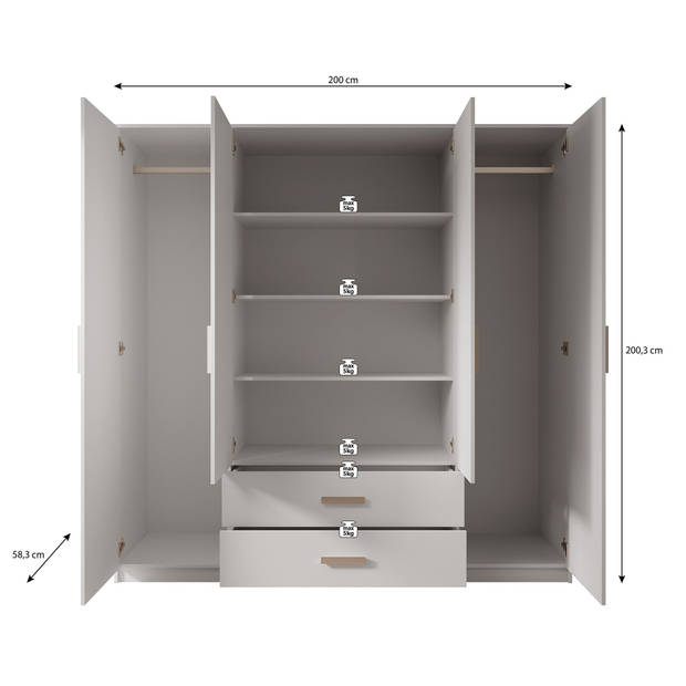 Meubella Kledingkast Tyko - Licht eiken - 200 cm