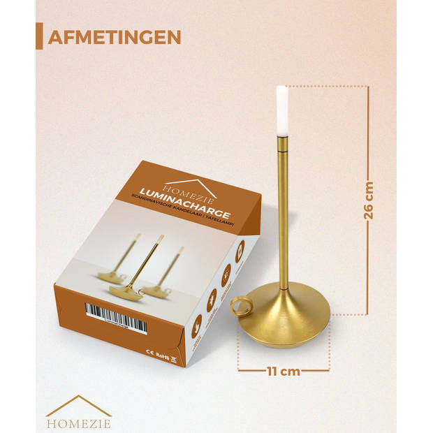 Homezie LuminaCharge Scandinavische kandelaar Tafellamp Verstelbare helderheid USB oplaadbaar