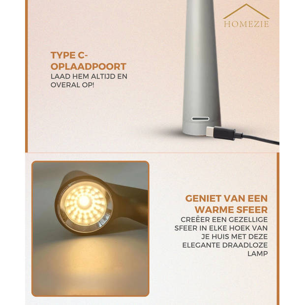 Homezie StandGlow Staande Tafellamp Uniek Design Lange Batterijduur Nachtlamp Draadloze Lamp