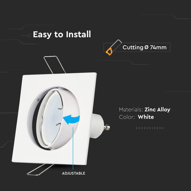 V-TAC VT-779-WH-SQ GU10 LED inbouwspots - Wit - IP20