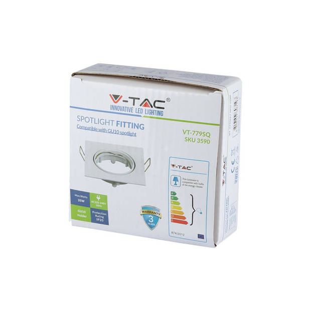 V-TAC VT-779-WH-SQ GU10 LED inbouwspots - Wit - IP20