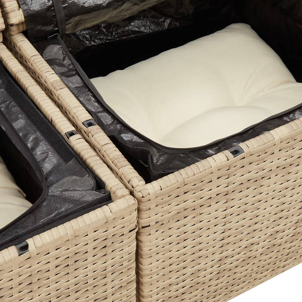 vidaXL Tuinbank 2-zits met kussens poly rattan beige