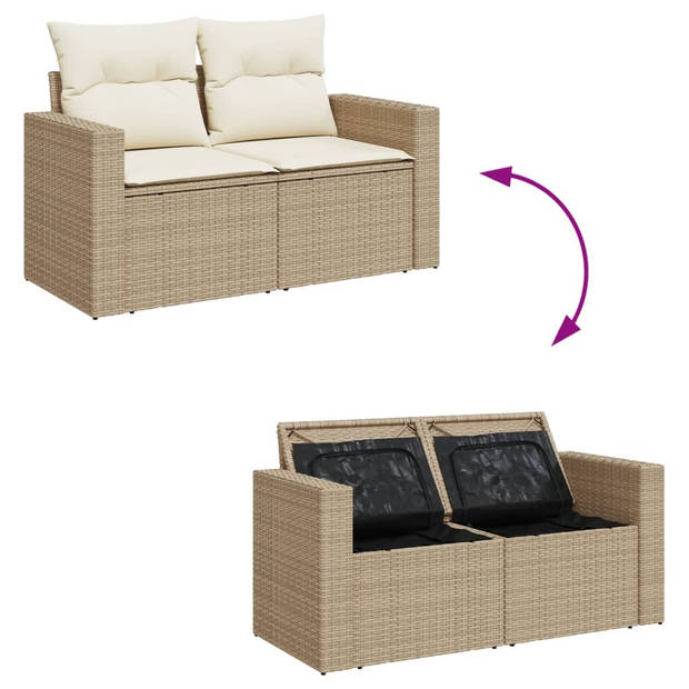 vidaXL Tuinbank 2-zits met kussens poly rattan beige