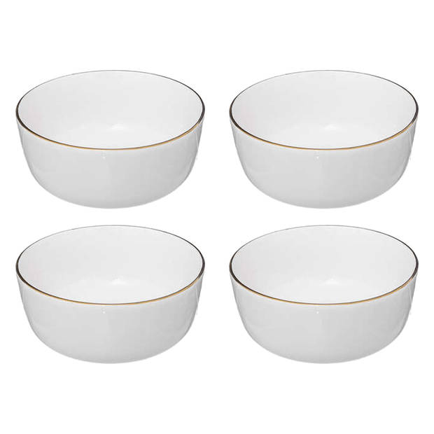 Secret de Gourmet Soepkommen/schaaltjes - 4x - Corona - keramiek - D15 x H6.6 cm - wit/goud - Kommetjes