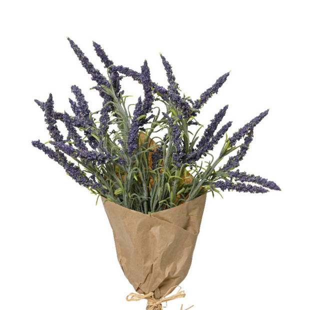 Everlands kunstbloemen boeket lavendel - paars - D15 x H39 cm - Kunstbloemen