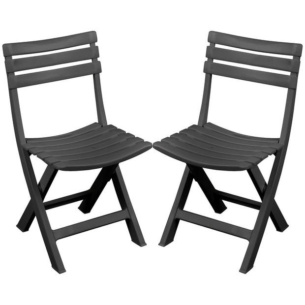 Sunnydays Klapstoel voor buiten/binnen - 2x - donkergrijs - 41 x 79 cm - stevig kunststof - Bijzet stoelen - Klapstoelen